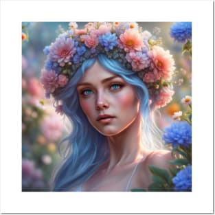 Stylish Woman in Nature with Flower, Fashion, and Elegance Posters and Art